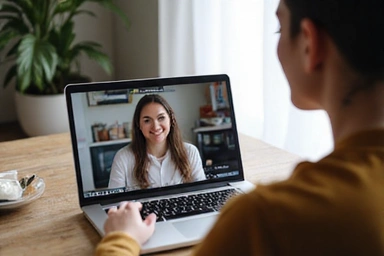 Άτομο που χρησιμοποιεί φορητό υπολογιστή για online συμβουλευτική